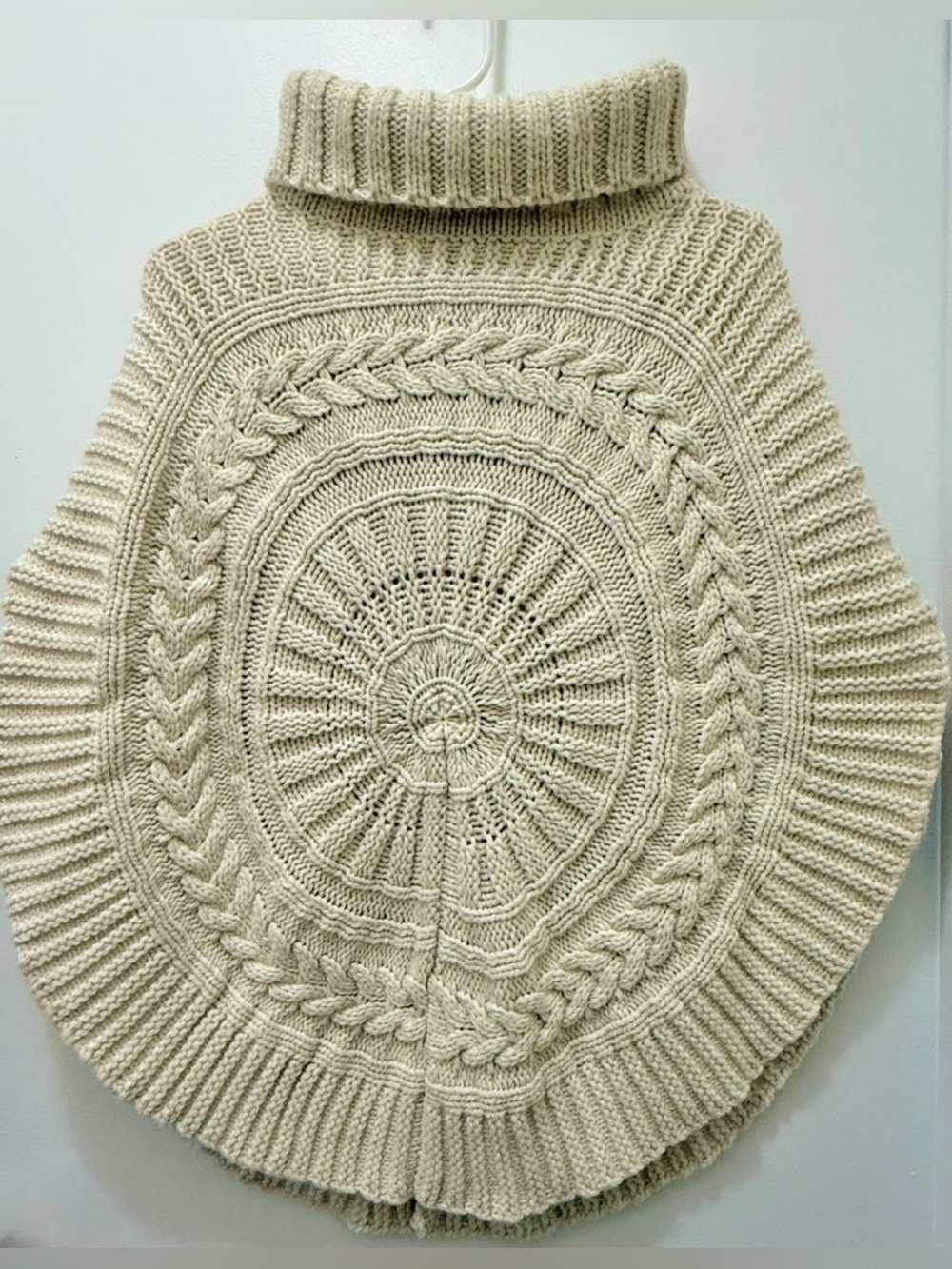 Cream Cable-Knit Turtleneck Cape - Made in Italy
